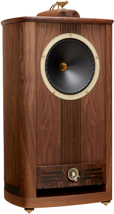 Fyne Audio SuperTrax Super Tweeter ST-1 Walnut placed on top of a Fyne Vintage Fifteen Loudspeaker